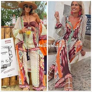 ZARA BOHO PRINTED BLOUSE WITH FEATHERS